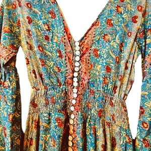 KARMA Hwy Gypsy Caravan Hi Lo Dress OS Lt. Teal/Pink NWT